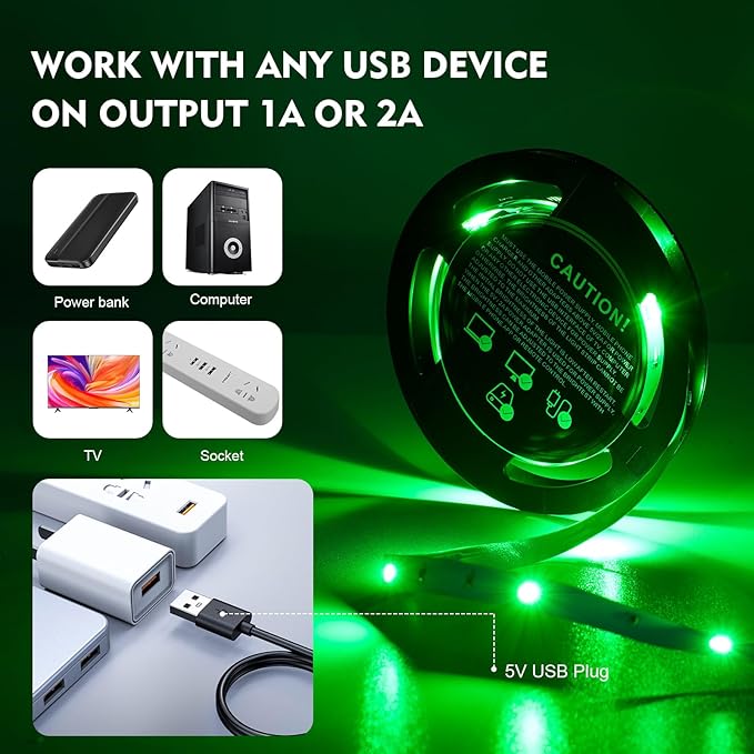 Timelux 20ft LED Strip Lights Color Changing Mood lamp USB 5V Operated RGB 5050 LED Tape Lights Bedroom, Kitchen Cabinet Light with IR Remote Controller and Dimmable