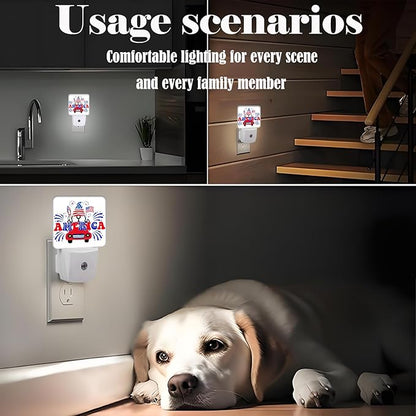 FSHVQKD Happy Independence Day Night Light,Plug Into Wall with Dusk to Dawn Light Sensors, Warm Nightlights for Bedroom, Bathroom, Hallway, Kitchen, Gifts Ideal for Boys Girls Women Men