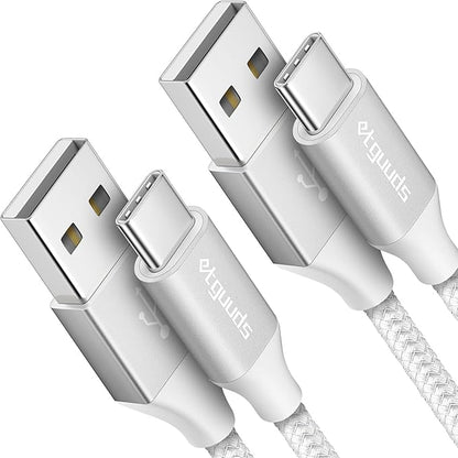 etguuds USB A to USB C Cable 6.6ft, 2-Pack, 3A Fast Charging Type C Charger Cord for iPhone 17 16 15 Pro Max 16e 17 Air, Samsung Galaxy S25 S24 S23 S22 S21 S20 A17 A16 A56 A55 Flip Fold, White