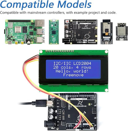 FREENOVE I2C IIC LCD 2004 Module, TWI Serial 20x4 Display, Compatible with Arduino Raspberry Pi Pico ESP32 ESP8266