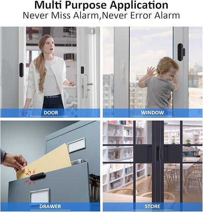 Window and Door Alarm When Opened (2 Pack) for Kids Safety/Home Security, Sliding Front Door Opening Sensor Alarms for Dementia, 120dB Burglar Alert, Ideal for Business, Garage, Apartment,House, Black