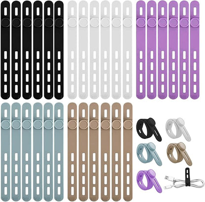 30 Pcs Cable Ties ，Silicone Cable Ties, Reusable Cord Organizer for Charger Cables, Hair Dryer, Home & Office, Flexible Cord Wraps for Electrical Wires (30 Pcs Cord Organizer)