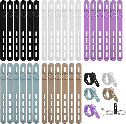 30 Pcs Cable Ties ，Silicone Cable Ties, Reusable Cord Organizer for Charger Cables, Hair Dryer, Home & Office, Flexible Cord Wraps for Electrical Wires (30 Pcs Cord Organizer)