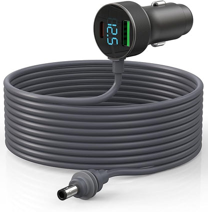 3 in 1 Starlink Mini Cable, 12V-48V Starlink Mini Car Charger DC Power Cable+ Cigarette Lighter Adapter with Digital Display, USB C PD 40W and USB A Ports 30W (9.8ft/3m)