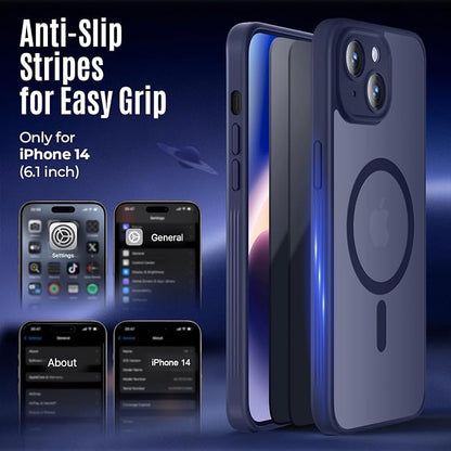 Designed for iPhone 14 Case, Compatible with MagSafe, with Privacy Screen Protectors X2, [Camera Protection] [15FT Military Drop Protection] Shockproof Phone Case, 6.1", Navy Blue