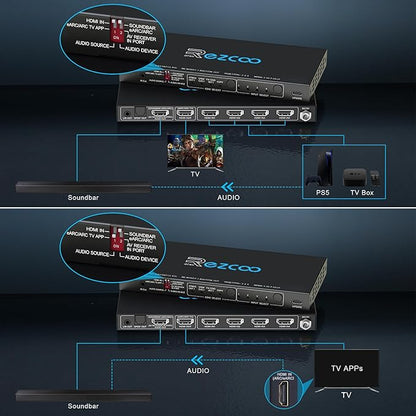 4K@120Hz HDMI 2.1 Switch 4 in 1 Out with Audio Extractor VRR ALLM HDCP2.3 ARC eARC HDR CEC SPDlF Optical and 3.5mm Audio Out D-o-l-b-y Digital EDID for PS5 Xbox NVIDIA AMD