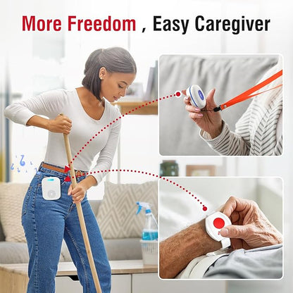 CallToU Caregiver Pager Wireless Call Buttons for Elderly Monitoring Portable Call Bell with 2 Panic Button and 1 USB Receiver,500ft Range Nurse Alert System for Home Care Seniors (FCC Certified)