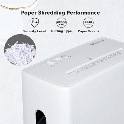 Low Noise 40dB Paper Shredder for Home, 10-Sheet Cross Cut, CD/Credit Card Shredder, 2.6 Gallons Wastebasket, P-4 High Security, White