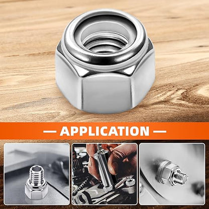 MewuDecor 3/8-16 Nylon Insert Hex Lock Nuts Locknuts, 304 Stainless Steel 18-8, Bright Finish, 25 PCS