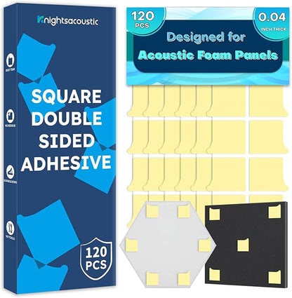 Knightsacoustic Heavy Duty Double-Sided Tape Squares, 120 PCS, Adhesive for Acoustic Foam, Wall Panel Adhesive Pads
