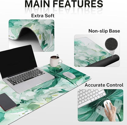 Britimes Colorful Floral Keyboard Mouse Pad Set Flower Green Summer 4in1 Large Mousepad+Keyboard Wrist Rest+Mouse Wrist Rest+Coaster Ergonomic Design for Home Office Computer 35.4x15.7 inches