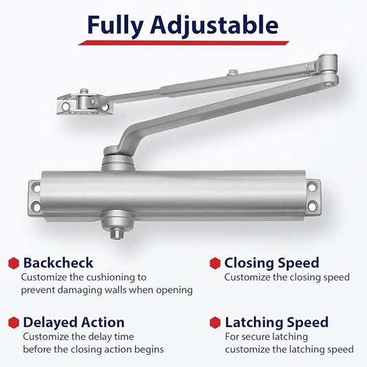 Lawrence Heavy Duty Door Closer Commercial Grade 1 - Adjustable 6-Speed Delayed-Action Door Control with 3 Pistons – Flexible Installation with Included Hardware - Embassy Series LH816