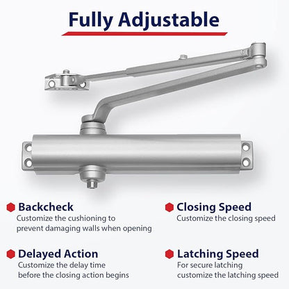 Lawrence Heavy Duty Door Closer Commercial Grade 1 - Adjustable 6-Speed Delayed-Action Door Control with 3 Pistons – Flexible Installation with Included Hardware - Embassy Series LH816