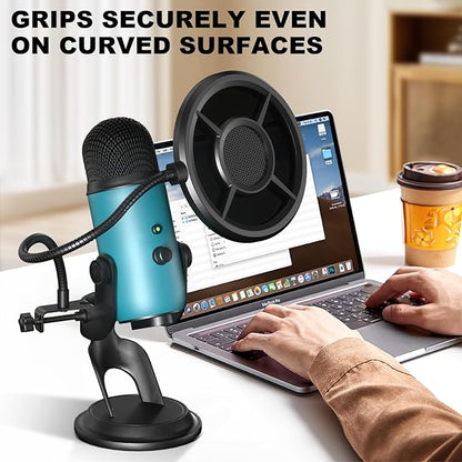 Microphone Pop Filter,Aokeo Mic Mask Shield,Three-layer Wind Pop Screen With Flexible 360° Gooseneck Clip Stabilizing Arm For All Microphone