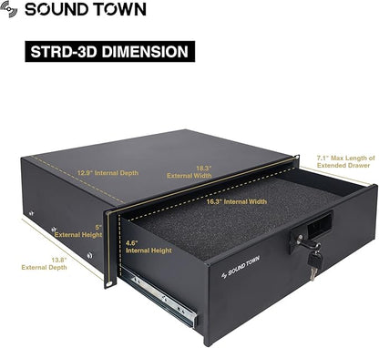 Sound Town Heavy-Duty 1/2" (12mm) Plywood 14U PA DJ Pro Audio Rack/Road ATA Case with 11U Slant Mixer Top, Locking Drawer, 20’’ Rackable Depth and Casters (STMR-14D3)