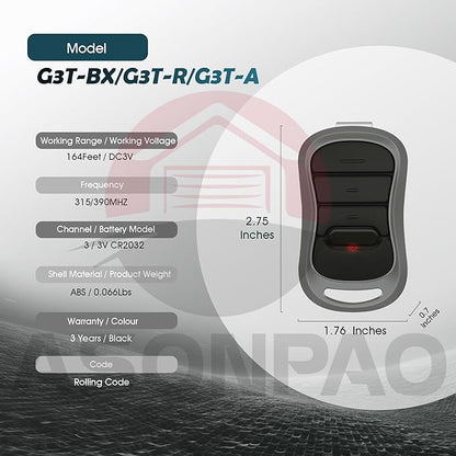 2 for Genie Garage Door Opener Remote G3T-R G3T-A G3T-BX Intellicode【10-Years-Warranty】