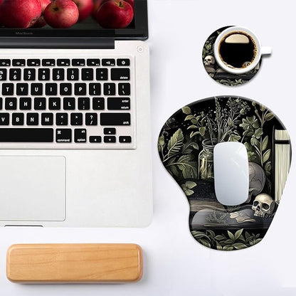 Ergonomic Mouse Pad with Wrist Support,Mouse Pad with Wrist Rest and Coaster Set,Office Supplies Non-Slip Mouse Pads for Desk, Non-Slip Comfortable,Goth