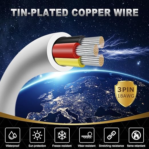 DEKIEVALE 16 Gauge 3 Conductor Electrical Wire, 32.8FT White Stranded Low Voltage 16/3 Cable PVC Case, 16 AWG Tinned Copper 3 Wire Cable, Flexible Extension Power Cord for LED Lamp Lighting Automotive