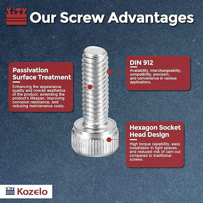 Kozelo 25pcs Socket Head Cap Screws - [M4-0.7 x 10mm] 304 Stainless Steel Allen Socket Drive for Electrical Motor 3D Printing Fan Engine Replacement Use, Silver