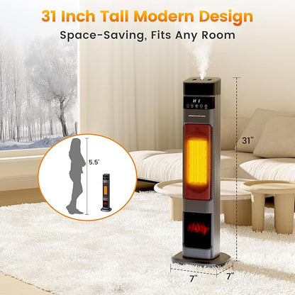 Auertech 31" Space Heater with Humidifier, 3 in 1 Electric Space Heater with 3D Flame, Oscillating Room Heaters with 3 Heating Modes, 12H Timer, Space Heaters for Indoor Use Large Room, Bedroom