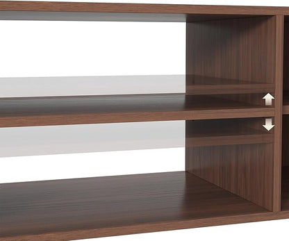 ZOSQUARE 65 Inch TV Stand for Up to 75 inch TVs, Fluted Entertainment Center with Adjustable Shelve, Curved Round Corner TV Console Table with Storage Cabinet for Living Room, Bed Room (Walnut Color)