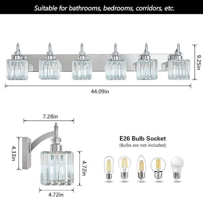 BBLLWJ 6 Light Bathroom Vanity Light Modern Chrome Vanity Light Fixtures Bathroom Light Fixtures Over Mirror Crystal Vanity Lighting Fixtures