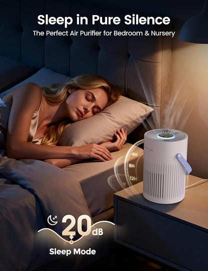 Air Purifer for Home, True HEPA Air Purifier for Bedroom, Air Cleaner for Pet Dander, Quiet Sleep Mode, Portable Air Purifier for Office, Odor, Dust, Smoke