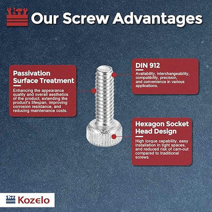 Kozelo 100pcs Socket Head Cap Screws - [M1.6-0.35 x 5mm] 304 Stainless Steel Allen Socket Drive for Electrical Motor 3D Printing Fan Engine Replacement Use, Silver