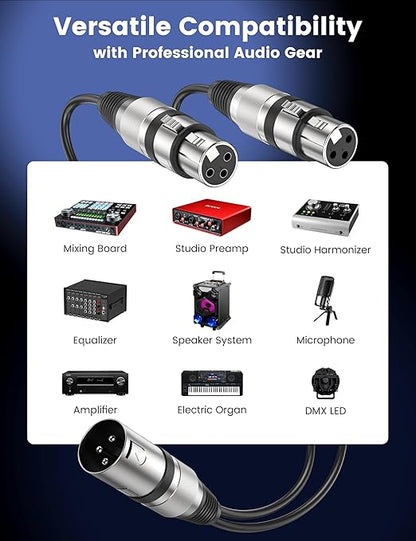MOSWAG XLR Splitrer 1 Male to 2 Female, (0.25m/0.82 Feet) 3 Pins Dual XLR Female to Male Y Splitter with zinc Alloy Metal connectors for Mixer/Speaker/MlC, PVC Balanced Audio Cable