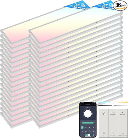 AIKVSXER 36 Pack 1x4 FT LED Flat Panel Light Surface Mount, with Wireless Switch & App Control, Night Mode, 50W 5500LM, 3000K/4000K/6500K, Ultra-Thin LED Light for Office Home,120-277V - White