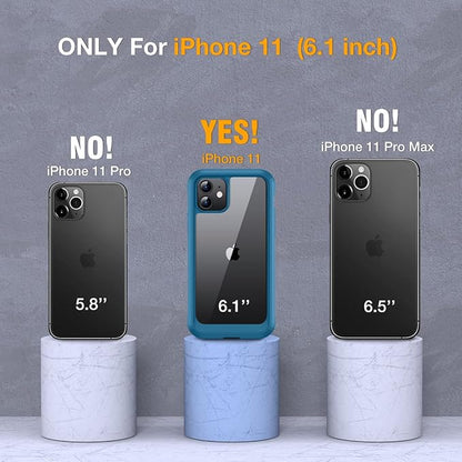 Miracase Glass Series for iPhone 11 Case 6.1 inch, Upgraded Full-Body Rugged Phone Bumper Case Cover with Built-in 9H Tempered Glass Screen Protector and Camera Protector, Light Blue