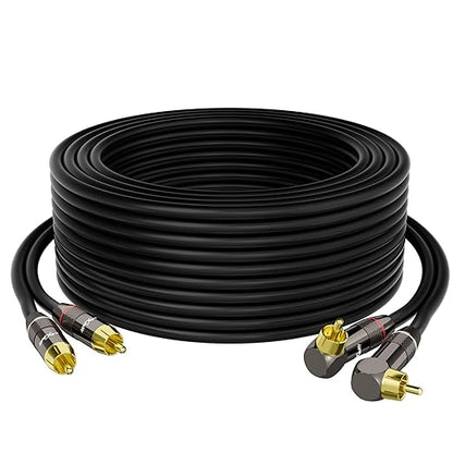 RCA Cable 30 FT, 90 Degree Right Angle 2RCA to 2RCA Stereo Audio Cable, Zinc Alloy Shell, Gold-Plated Plug, 2 RCA Audio Cord, for Home Theater, Subwoofer, HDTV, Amplifier, Hi-Fi System, Car, Speaker
