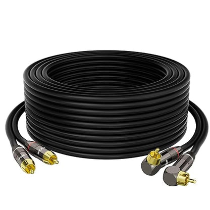 RCA Cable 3 FT, 90 Degree Right Angle 2RCA to 2RCA Stereo Audio Cable, Zinc Alloy Shell, Gold-Plated Plug, 2 RCA Audio Cord, for Home Theater, Subwoofer, HDTV, Amplifier, Hi-Fi System, Car, Speaker
