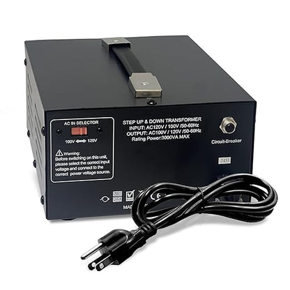 LiteFuze 3000 Watt Japan Voltage Converter Transformer Step Up/Down - 100v to 120v / 120v to 100v Japanese Power Converter - Fully Grounded Cord CE Certified