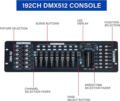 TCFUNDY DMX 512 Controller, 192 Channel DMX Light Controller Stage Lighting Console for Party DJ Disco Lights Show Night Club