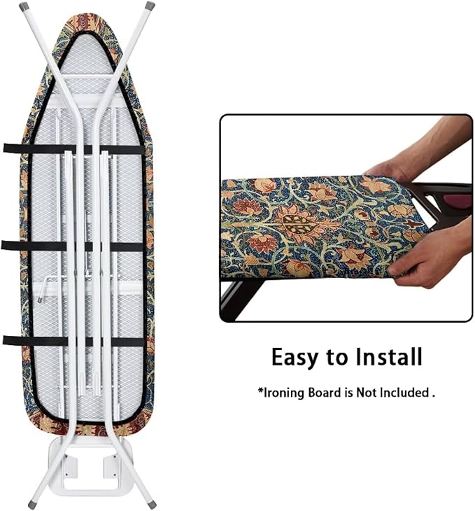 ZCFYGDX Vintage Flower Print 14 x 45 Ironing Board Covers Nylon Buckle Straps Fasteners & Elastic Edge Stain Resistant Breathable,Suitable for Multi-Size Iron Board Relaxing Ironing Experience
