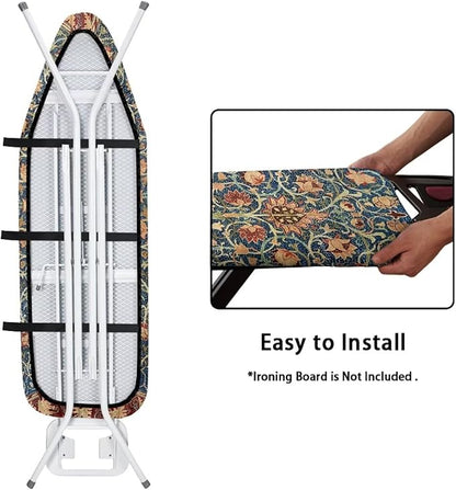 ZCFYGDX Vintage Flower Print 14 x 45 Ironing Board Covers Nylon Buckle Straps Fasteners & Elastic Edge Stain Resistant Breathable,Suitable for Multi-Size Iron Board Relaxing Ironing Experience