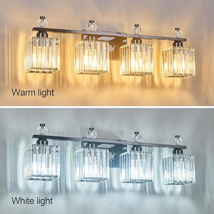 FDPBY Vanity Lights 4-Light Modern Crystal Vanity Light Plating Black Bathroom Light Fixtures Over Mirror Crystal Bathroom Vanity Lighting Fixtures