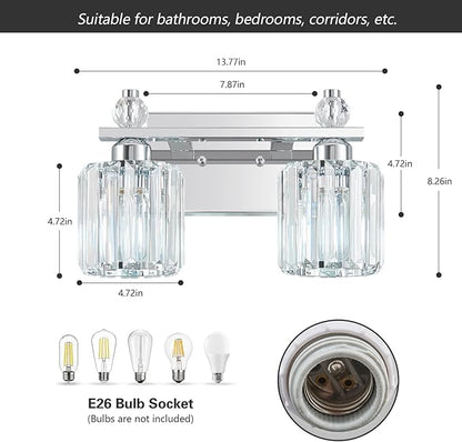 FDPBY Bathroom Vanity Lights 2-Light Chrome Modern Crystal Vanity Light Fixtures Over Mirror Crystal Bathroom Vanity Lighting Fixtures