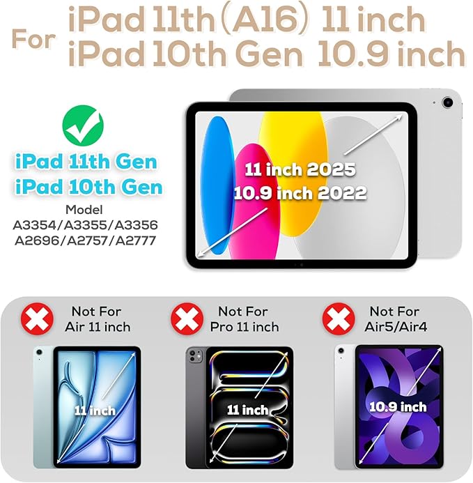 BLOSOMEET Girls Cute Case for iPad A16 11th/10th Generation 11''/10.9'' 2025/2022 with Tempered Glass Screen Protector, KidsProof iPad 11th/10th Gen Cover with Handle Shoulder Strap, Rosegold