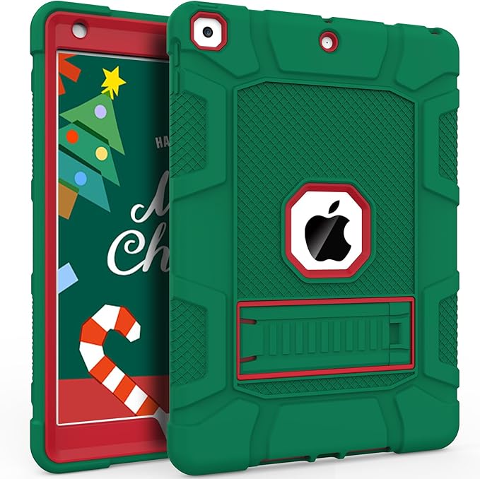 Rantice iPad 9th Generation Case, iPad 8th Generation Case, iPad 7th Generation Case, Hybrid Shockproof Rugged Drop Protection Cover with Kickstand for iPad 10.2'' （DarkGreen+Red