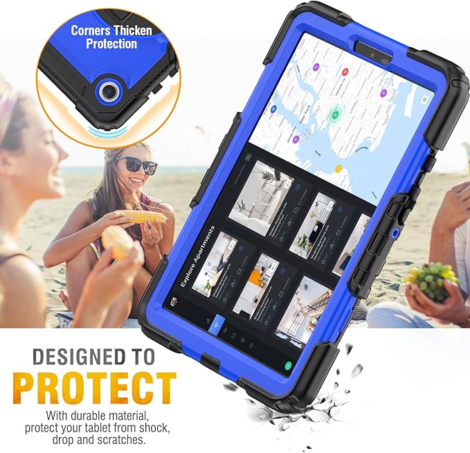 HXCASEAC Case for Samsung Galaxy Tab A7 Lite, Protective with Screen Protector/Hand Strap/Pen Holder, Sturdy A7 Lite Tablet Case, SM-T220 SM-T225 SM-T227, Blue