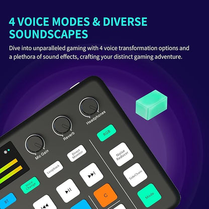 Bonkyo Gaming Audio Mixer & USB Interface with XLR Microphone, Bluetooth 5.0, RGB Effects, 48V Phantom Power, Voice Changer, G1 Sound Card for PS5, TikTok Live Streaming, Podcasting (Black)
