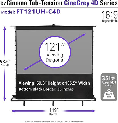 Elite Screens ezCinema Tab-Tension CineGrey 4D, 121-inch 16:9, Manual Floor Pull Up ISF Ceiling Ambient Light Rejecting, Portable Home Office Classroom Projector Screen with Carrying Bag, FT121UH-C4D