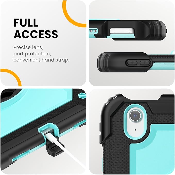timecity Case for iPad Air 11 Inch M3/ M2 (2025/2024), 360° Rotating Stand, Pencil Holder & Wireless Charging, Shockproof with Screen Protector & Shoulder Strap - for Designers, Blue