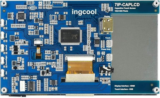 Ingcool 7 inch HDMI LCD 1024x600 Resolution Capacitive Touch Screen IPS Display Module Compatible with Raspberry Pi 4 3 2 1 B B+ A+,Jetson Nano,Support Software Resolution (up to 1920×1080)