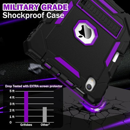 Grifobes Case for iPad Mini 7 (A17 Pro) 2024 / Mini 6 2021 8.3 inch, Heavy Duty Shockproof Rugged Cover with Pencil Holder Stand, for I Pad Mini 7th/6th Gen 8.3" for Kids Girl (Black+Purple)