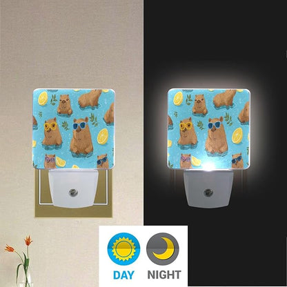 Pigsaly Led Night Light Cute Capybara Lemon Night Light Plug in Wall Lamp Smart Dusk to Dawn Sensor Nightlight Led Lamp Energy Saving Lights Gift for Kids Room Bedroom Bathroom Hallway