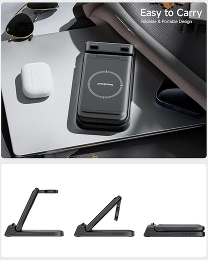 Charging Station for iPhone, SwanScout 703A, Wireless Charger for iPhone 16/15/14/13/12/11 Series, for Apple Watch 10/Ultra 2/9/8/7/6/5/SE 2, for Airpods Pro 2/4, Travel Foldable and Portable