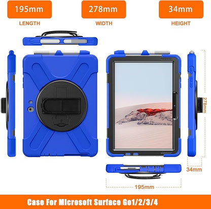 ZenRich Rugged Case for Surface Go 4 (2023)/Surface Go 3 (2021)/ Surface Go 2 (2020), Surface Go (2018) with Pen Holder Heavy Duty Shockproof Case with Stand Hand Strap and Shoulder Belt-Blue